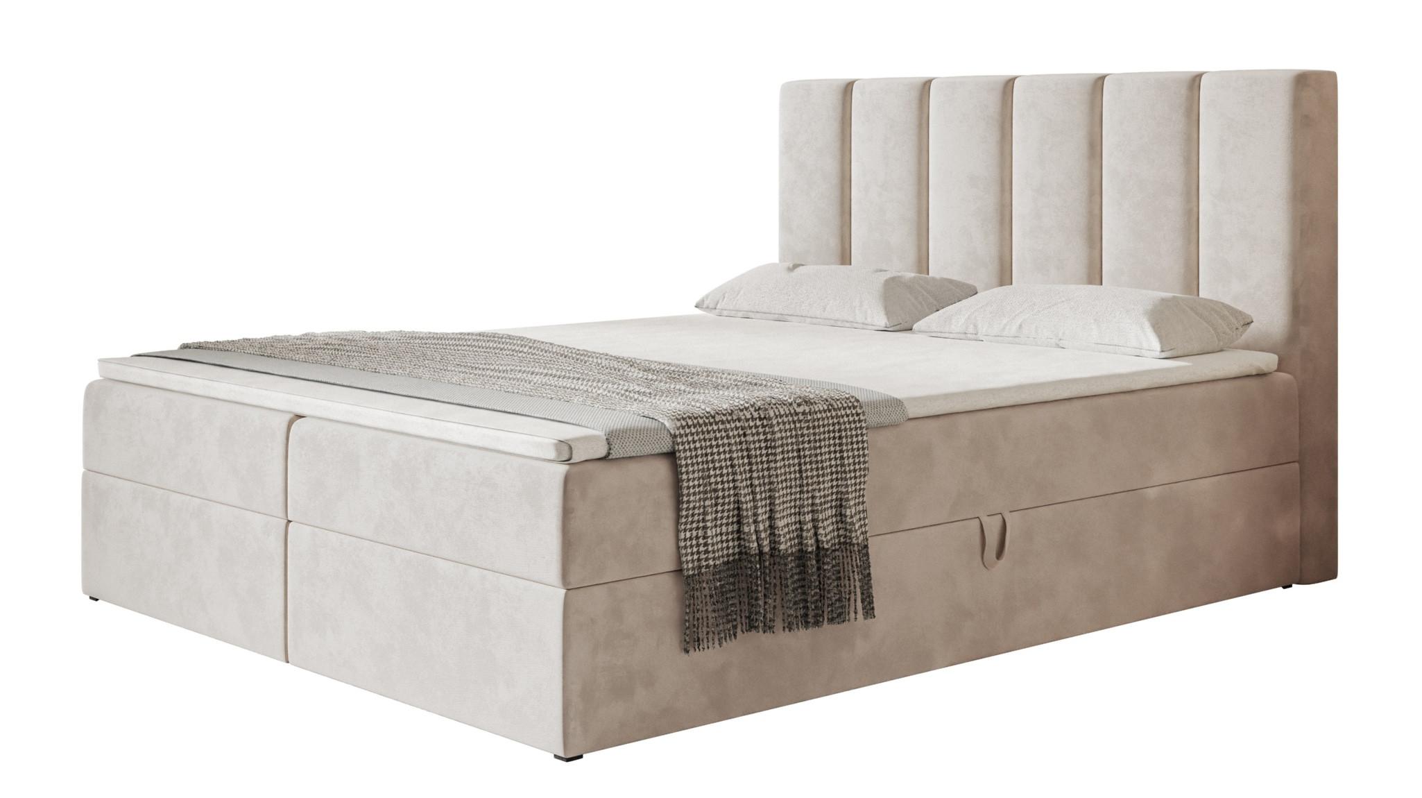 BOXBETT TOKIO mit 2 Bettkästen, 140x200, Farbe: Beige, Velourstoff, Doppelbett mit Bonell-Matratze - Beige, Holz/Kunststoff (140/200cm) - Alpi-Möbel
