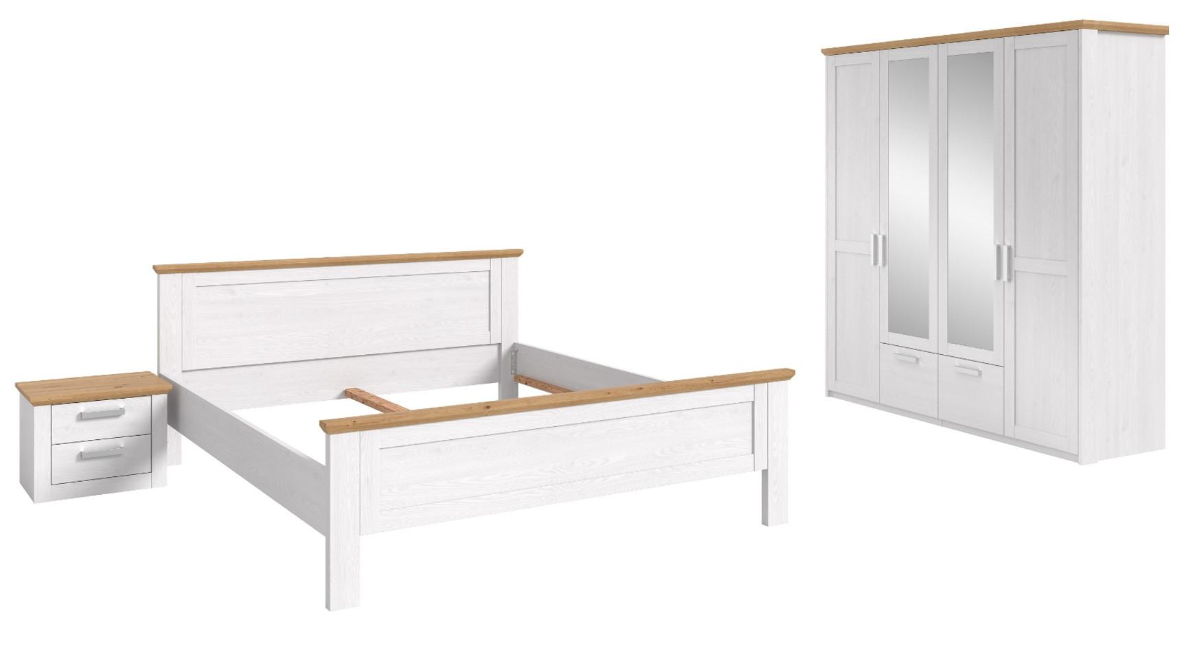 SCHLAFZIMMER weiß Lärche, Eiche Artisan Landhaus, Komplettset mit Bett, Kleiderschrank und Nachttisch - Eichefarben/Silberfarben, Holzwerkstoff/Kunststoff (180/200cm) - Inn.Furn