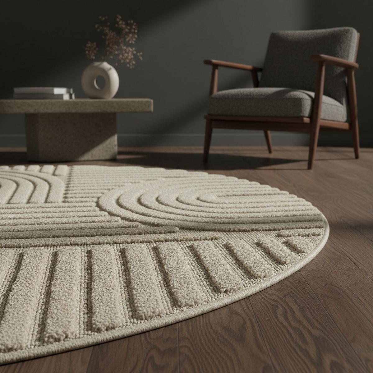 HOCHFLORTEPPICH RIGI, im Skandi-Boho-Stil, Beige, Ø 200 cm - Beige, Textil (200/200cm) - KADIMA DESIGN