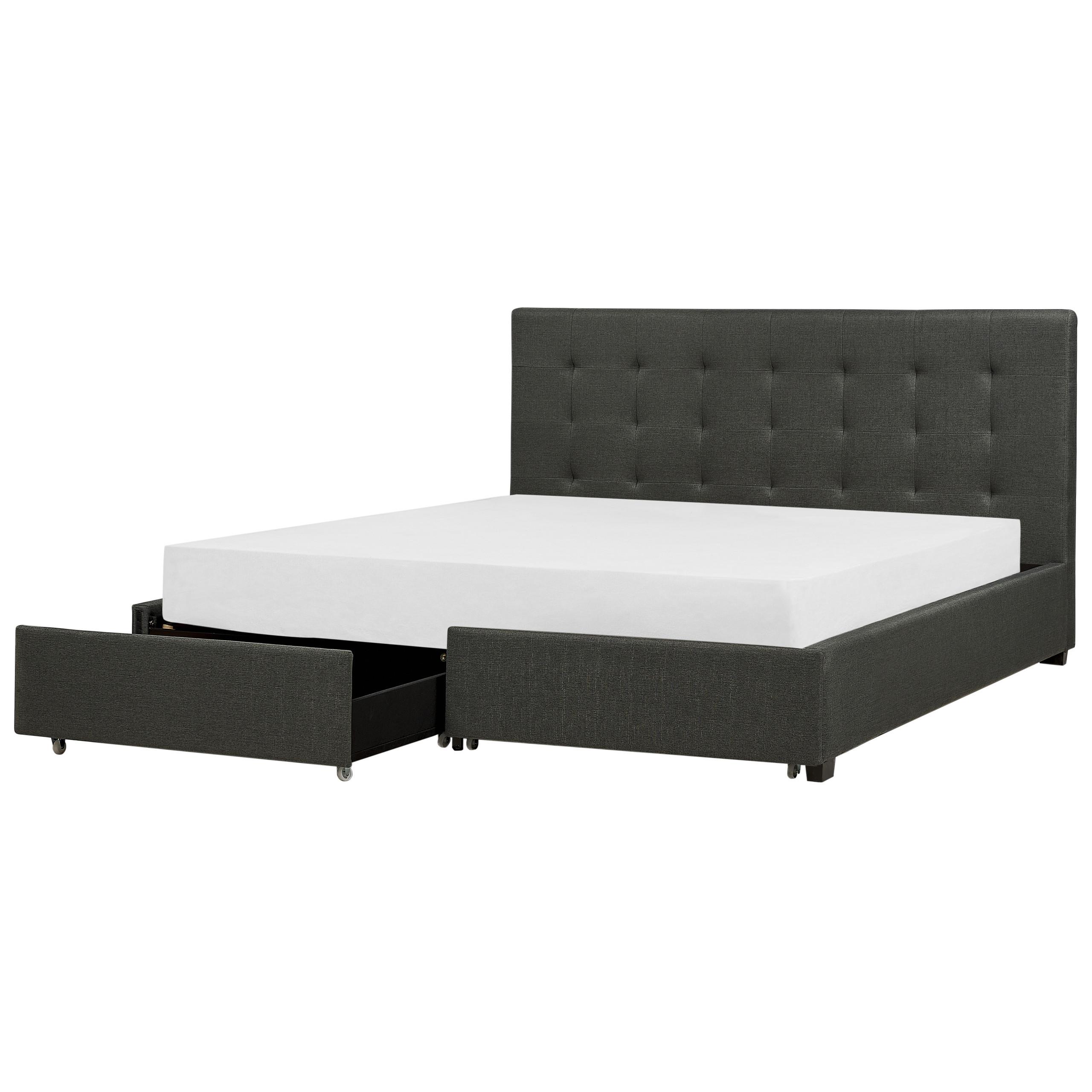 BETT mit Schubladen 180/200 cm Stoff Dunkelgrau La Rochelle - Dunkelgrau, Textil (180/200cm) - Beliani