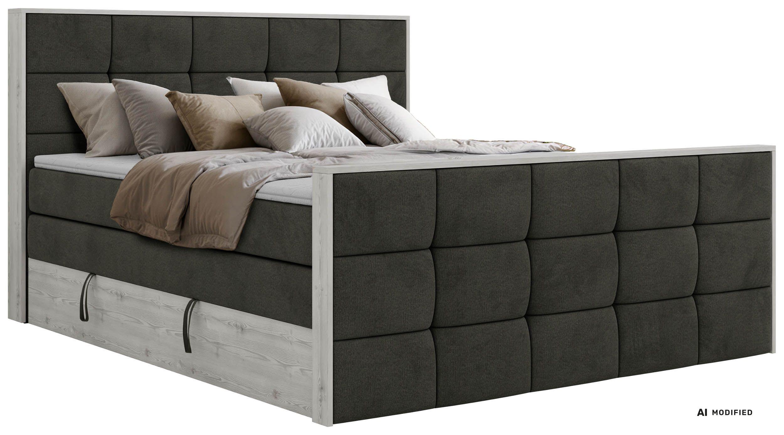BOXSPRINGBETT ALNOR KING DUO 140/200 - Dunkelgrau Velvet - Topper T25 - H4 - Dunkelgrau/Anthrazit, Kunststoff/Textil (140/200cm) - MKS