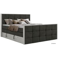 BOXSPRINGBETT ALNOR KING DUO 200/200 - Dunkelgrau Velvet - Topper Visco - H3 - Dunkelgrau/Anthrazit, Kunststoff/Textil (200/200cm) - MKS