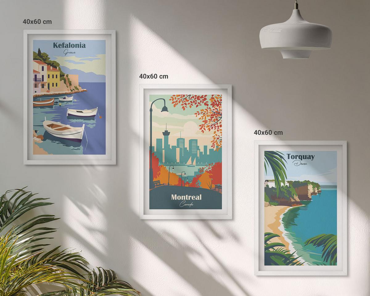 BILDER SET 3er Set - 40x60 cm Weißer Rahmen - Stadtansichten aus Griechenland, Kanada und Australien - Weiß, Kunststoff (40/60cm) - TULUP