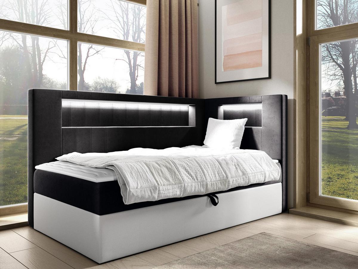 BOXBETT Gold Junior 3, Seite zum Öffnen des Bettkastens: Rechts - H3 - Schwarz/Weiß, Holz (90/200cm) - MIRJAN24