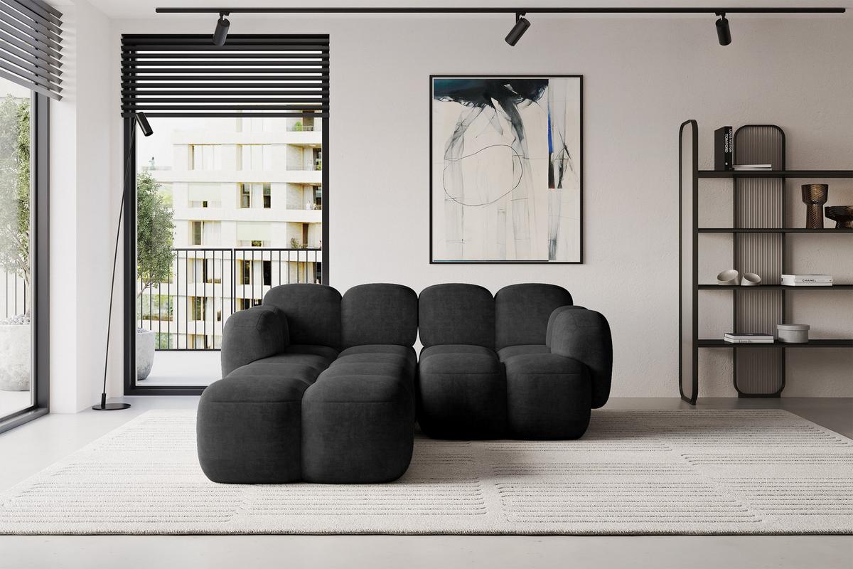 ECKSOFA modulares Sofa Links Miko-L1 214x205x75 Schwarz Velours - Schwarz, Holzwerkstoff/Kunststoff (214/205cm) - ALTDECOR