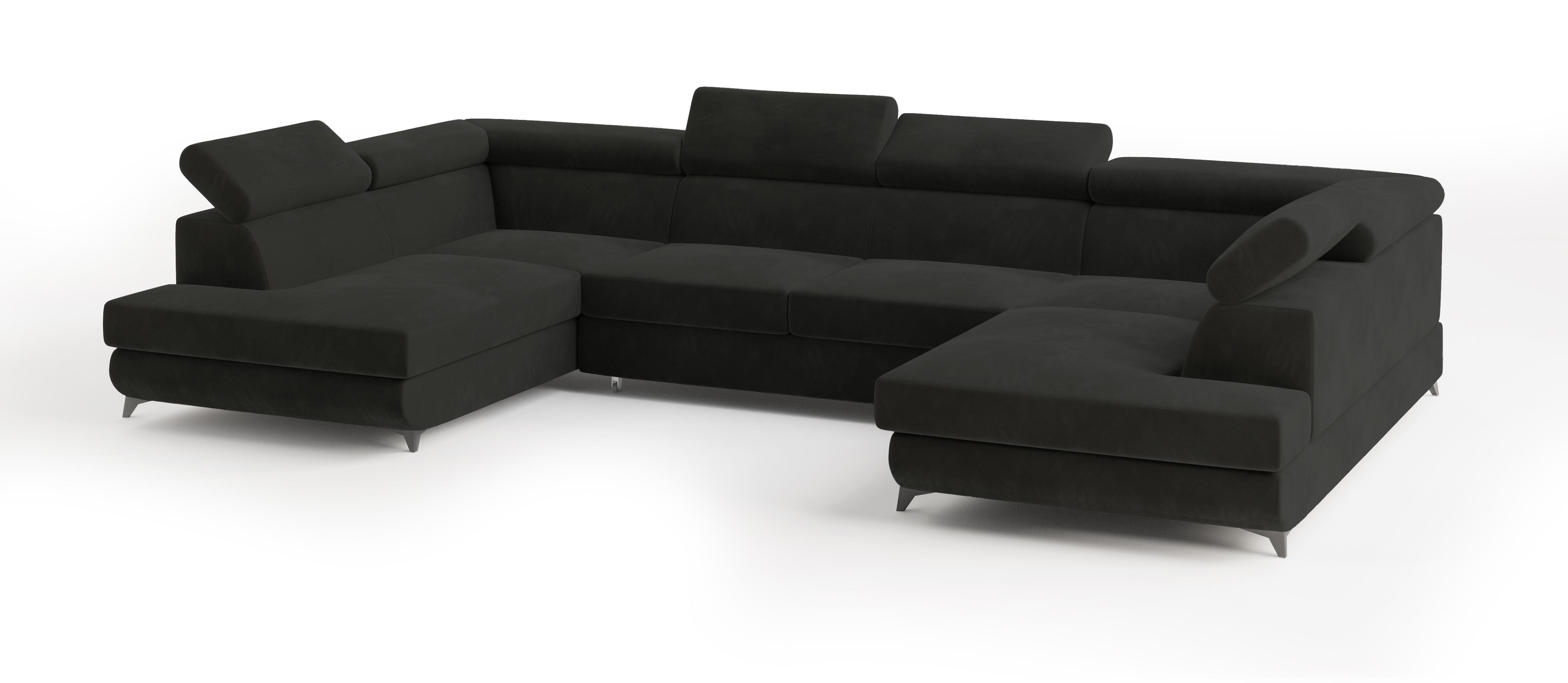 WOHNLANDSCHAFT VINTESSA Schwarz Velours-Stoff mit Schlaffunktion - Schwarz, Holz (323/89/190cm) - MASSENO