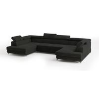 WOHNLANDSCHAFT VINTESSA Schwarz Velours-Stoff mit Schlaffunktion - Schwarz, Holz (323/89/190cm) - MASSENO