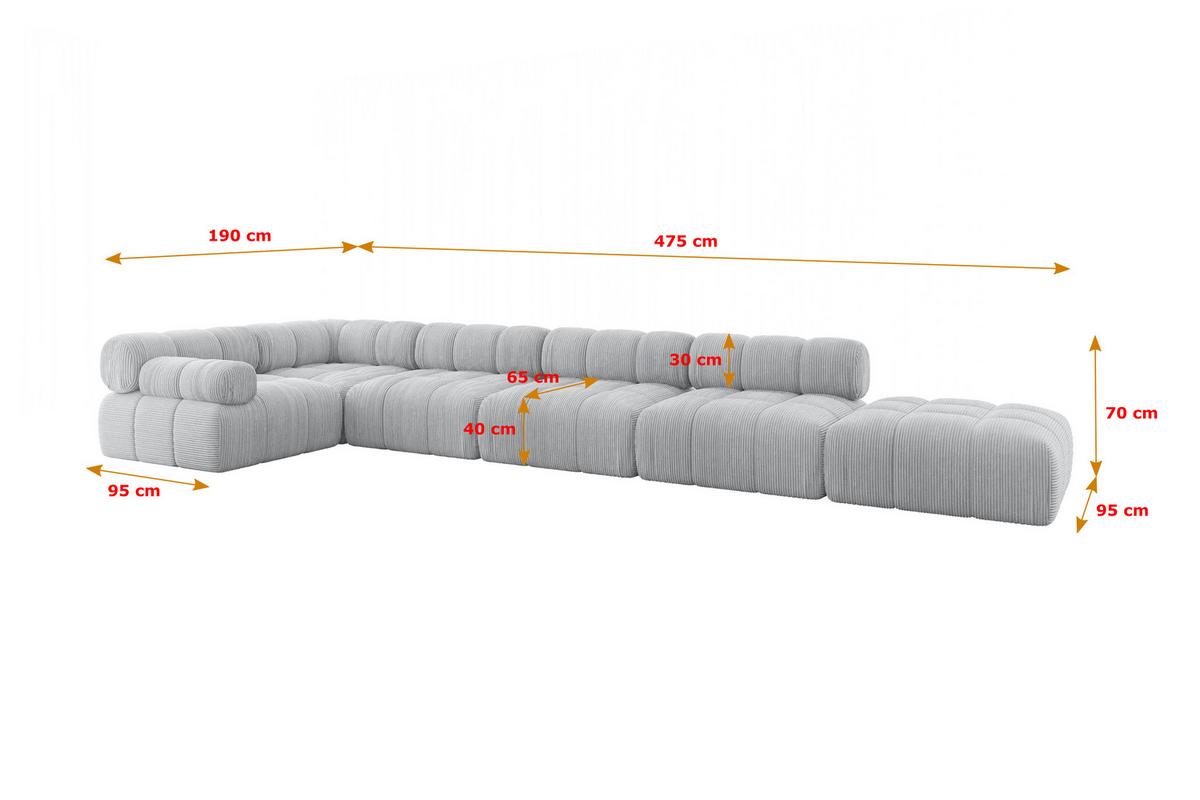 ECKSOFA modulares Sofa Felto-L3 - 475x190x70 cm Grau Cord - Grau, Holzwerkstoff/Textil (475/190cm) - ALTDECOR