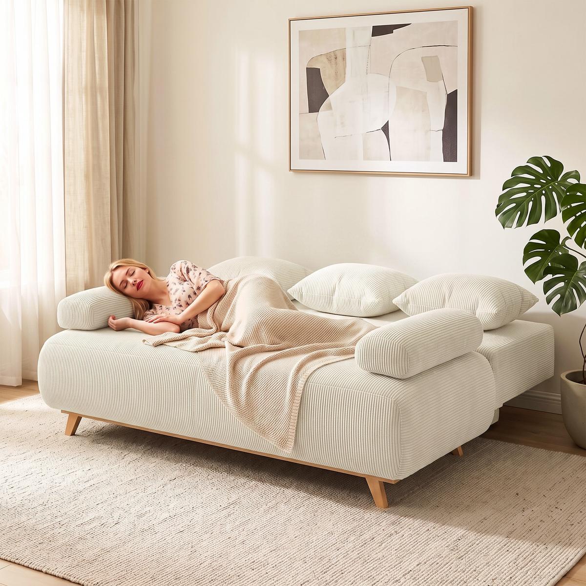 SCHLAFSOFA Cord Beige - Beige, Kunststoff/Textil (100/84/188cm) - HOMCOM