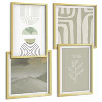 BILDER SET 4er Set - 50x50 cm & 40x60 cm Goldrahmen - Geometrische Pflanzenmuster - Goldfarben, Kunststoff (50/50cm) - TULUP