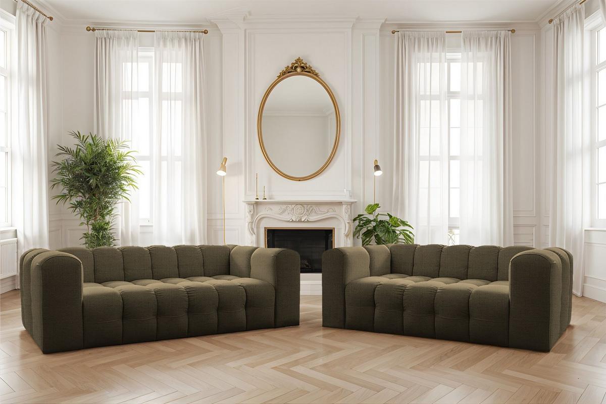 SOFASET Solvie 2-3 In Moly - Grün, Holzwerkstoff/Textil (230/75/106cm) - Fun Möbel