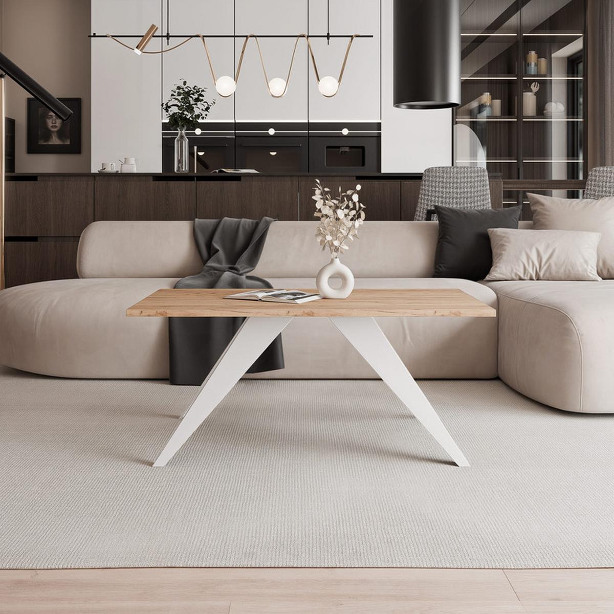 COUCHTISCH AIRA 120/60/48 cm Rechteckig, Weiß/Craft-Eiche - Eichefarben/Weiß, Metall (60/120/48cm) - Idohome