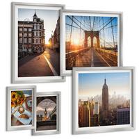 BILDER SET 5er Set - 50x50 cm & 20x30 cm & 40x60 cm Silberner Rahmen - Venezianische Straßen Wasserarchitektur - Silberfarben, Kunststoff (40/60cm) - TULUP