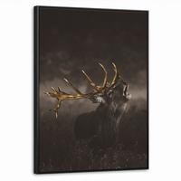 LEINWAND Bilder mit Rahmen - Rotwild - Schwarz - Gold - 70x100 - Braun, Textil (70/100cm) - MuchoWow