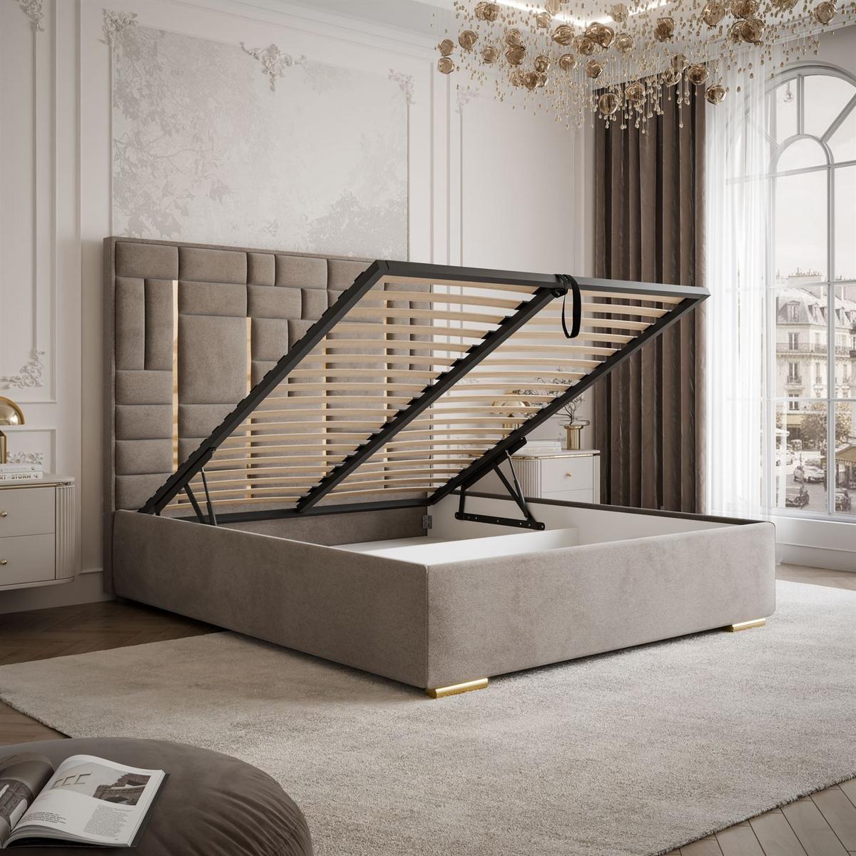 POLSTERBETT BRIGITTE GOLD mit Bettkasten 140x200 cm Element 06 - Beige, Textil (140/200cm) - Lookway