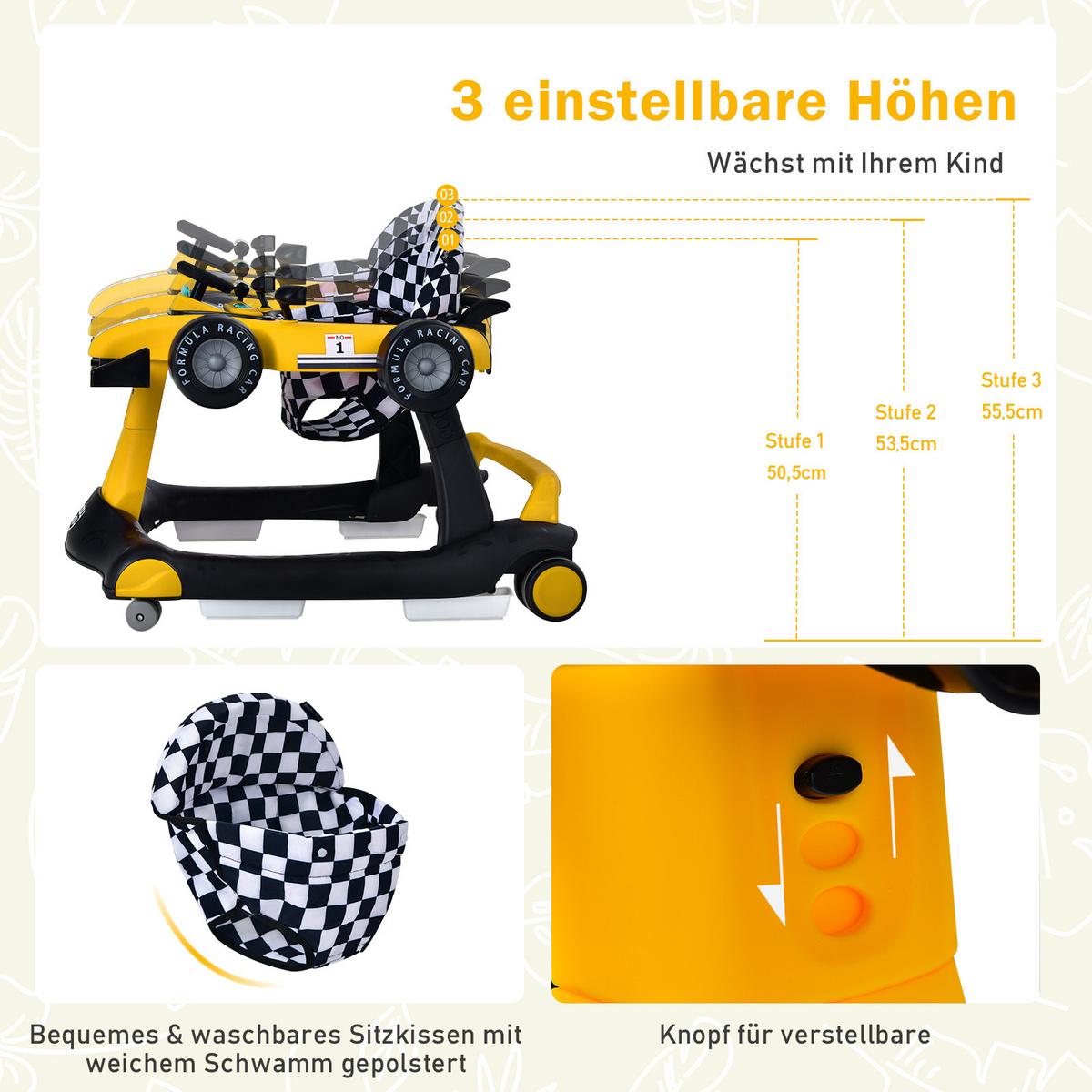 LAUFLERNWAGEN Klappbar Gelb - Gelb, Kunststoff (76/56/64cm) - COSTWAY