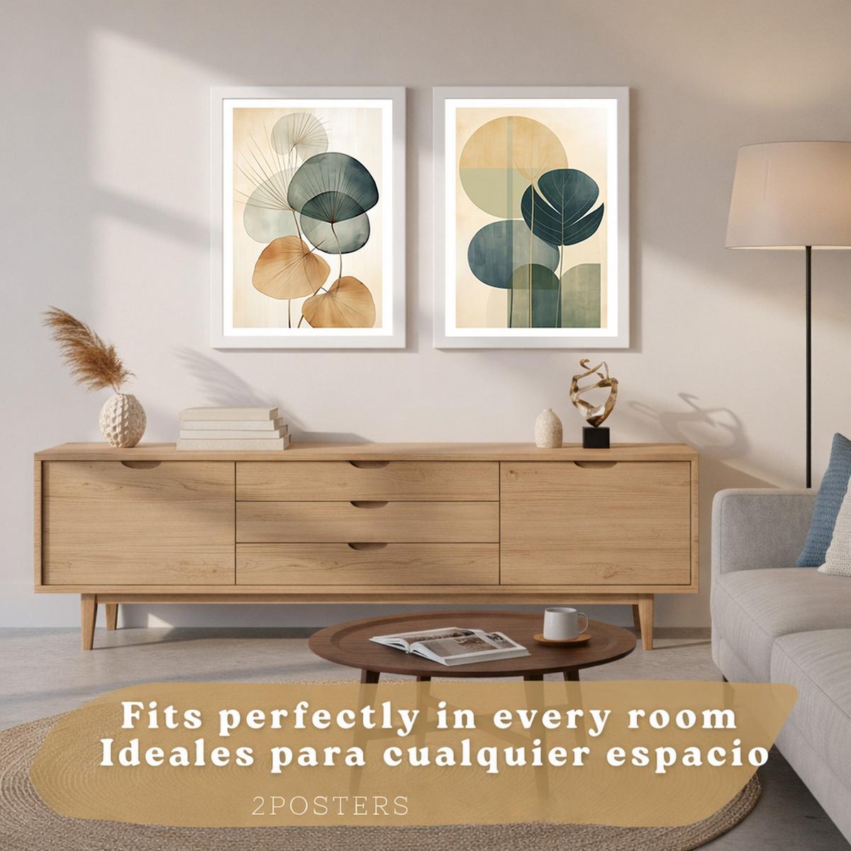 POSTER 2er Bilder-Set Wandbilder Geometrische Blumen modern Wohnzimmer Deko, Schlafzimmer, Küche, Badezimmer Rahmenlos A3 - Klar, Papier (29.7/1/42cm) - Nacnic