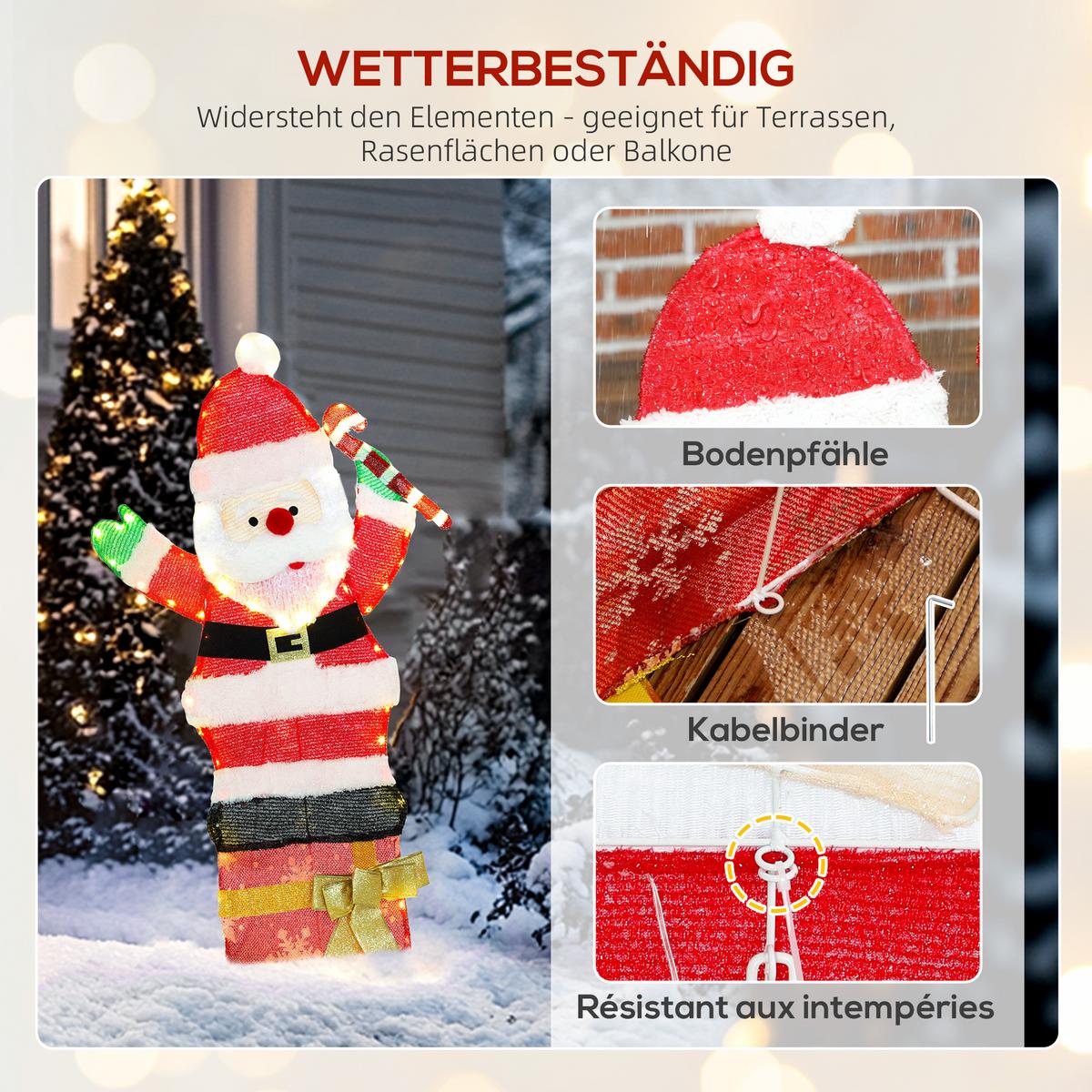 97ER LED Weihnachtsdeko, Weihnachten Weihnachtsmann Weihnachtsbeleuchtung - Multicolor, Textil (30/93/52cm) - Outsunny