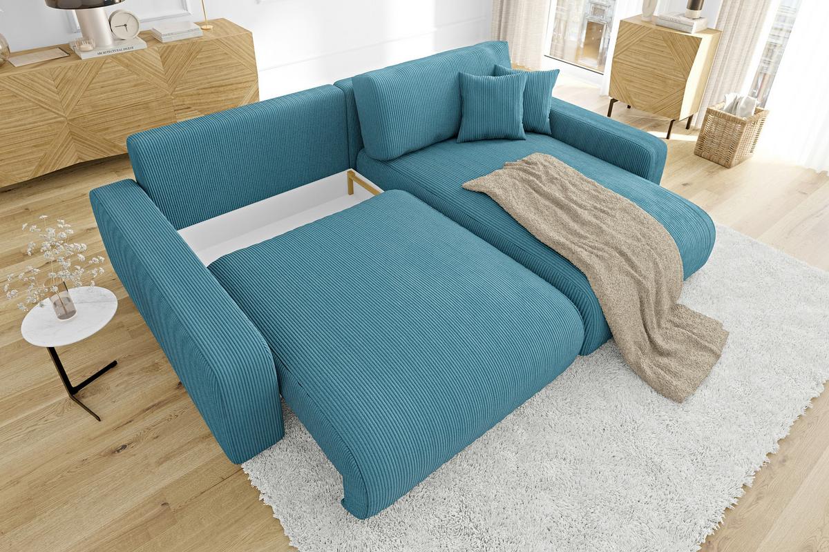 ECKSOFA Emma Türkis Cord - Ottomane rechts - Türkis, Textil (234/170cm) - S-Style Möbel