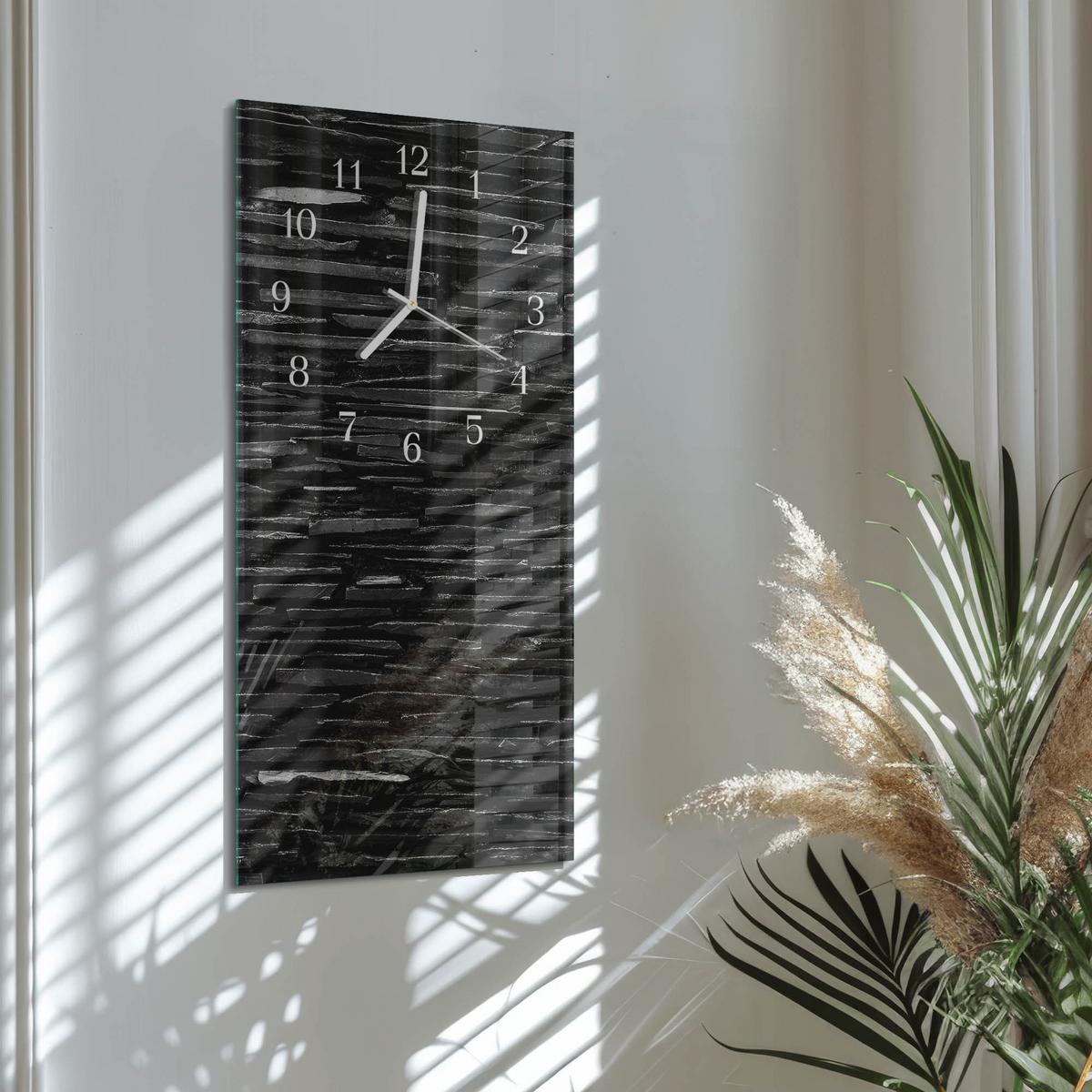 WANDUHR aus Glas 30x60 cm - Steine - Schwarz, Glas (30/60/0.4cm) - TULUP