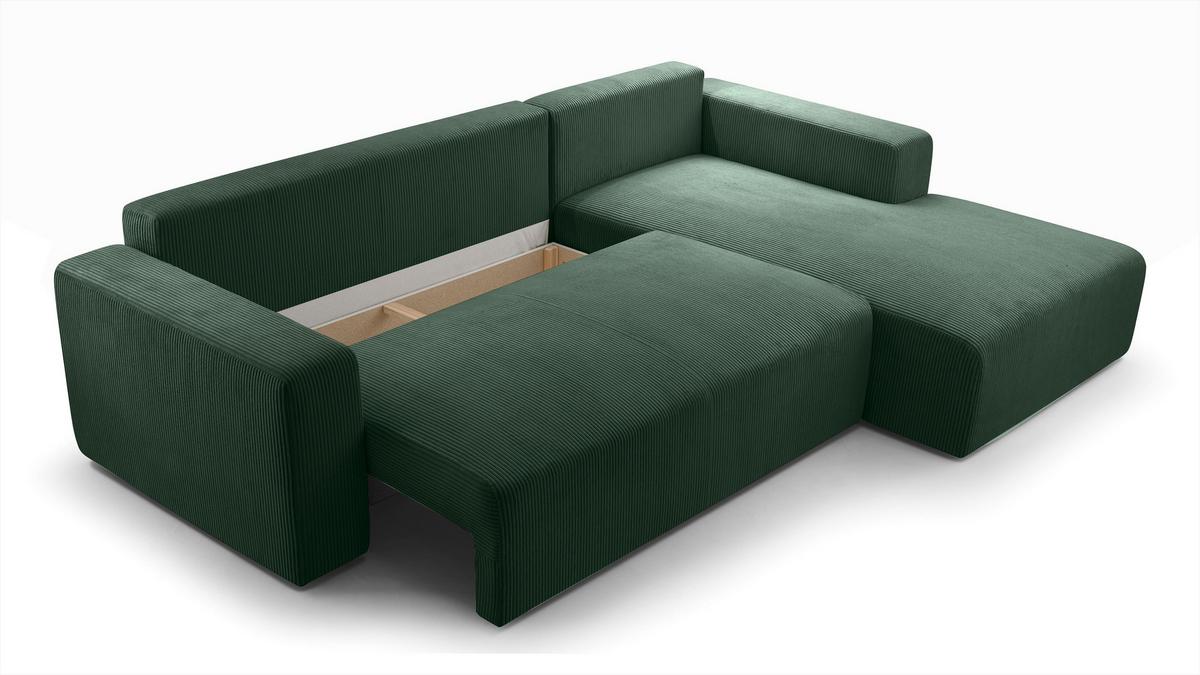 ECKSOFA L Form Catea Dunkelgrün 279/145/84 cm Rechts mit Schlaffunktion - Schwarz/Grün, Kunststoff/Textil (279/145cm) - AX Living
