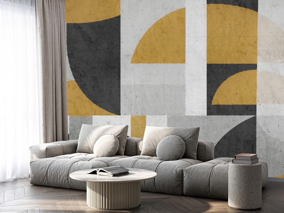 FOTOTAPETE für Wohnzimmer Abstrakte Geometrische Muster Formen 100x70 - Gelb/Schwarz, Papier (100/70cm) - Muralo