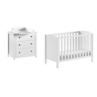 BABYZIMMER SET Kamila 3tlg Weiß Bett Kommode Wickelaufsatz - Weiß, Holz (67/88/129cm) - 58aufmkessel