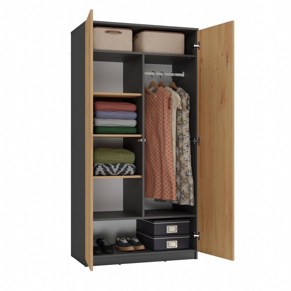 KLEIDERSCHRANK Anthrazit, Artisan 90/180/50 - Anthrazit, Holzwerkstoff (90/180/50cm) - RAUMHIRSCH FURNITURE