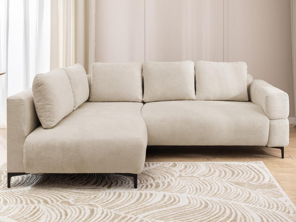ECKSOFA Cardea in Bubble-Optik aus weichem Hellbeige Strukturstoff mit hohem Sitzkomfort - Ottomane links - Beige/Schwarz, Holz/Textil (170/230cm) - S-Style