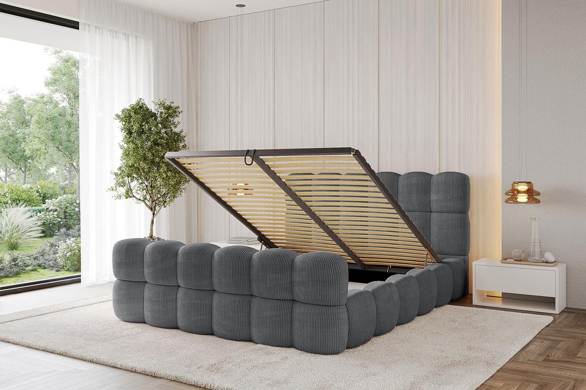 POLSTERBETT mit Bettkasten, Fußteil und Lattenrost, Bett mit Matratze H3/H4 - LEYA-Z 200x200 Dunkelgrau - Anthrazit, Holzwerkstoff/Textil (200/200cm) - ALTDECOR
