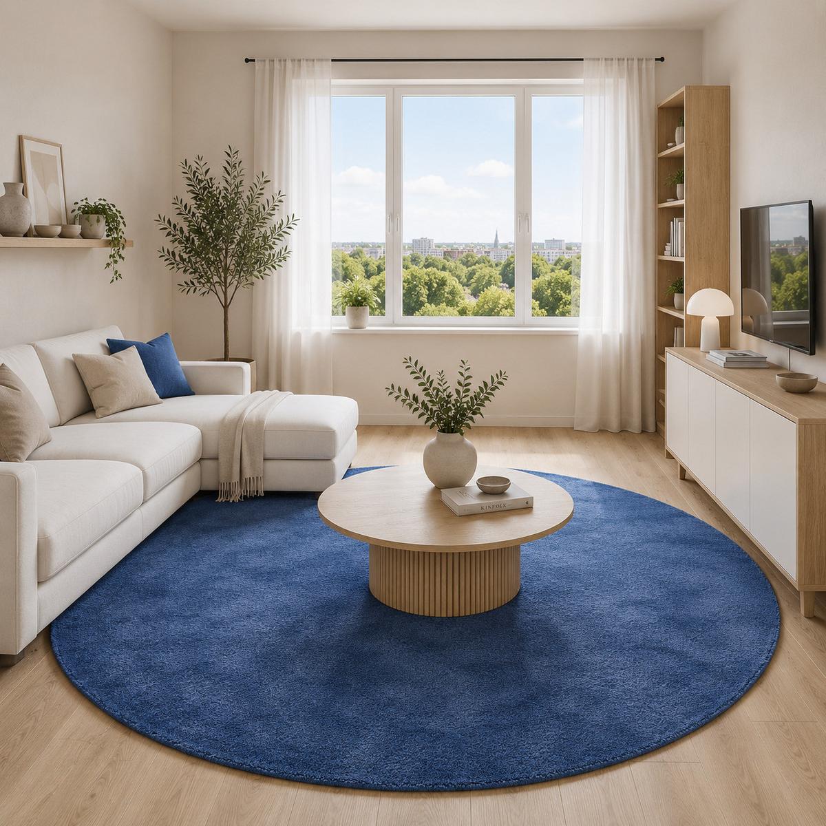 HOCHFLOR LANGFLOR TEPPICH SUPER SOFT MELIA RUND - Dunkelblau, Textil (160/160cm) - Pergamon