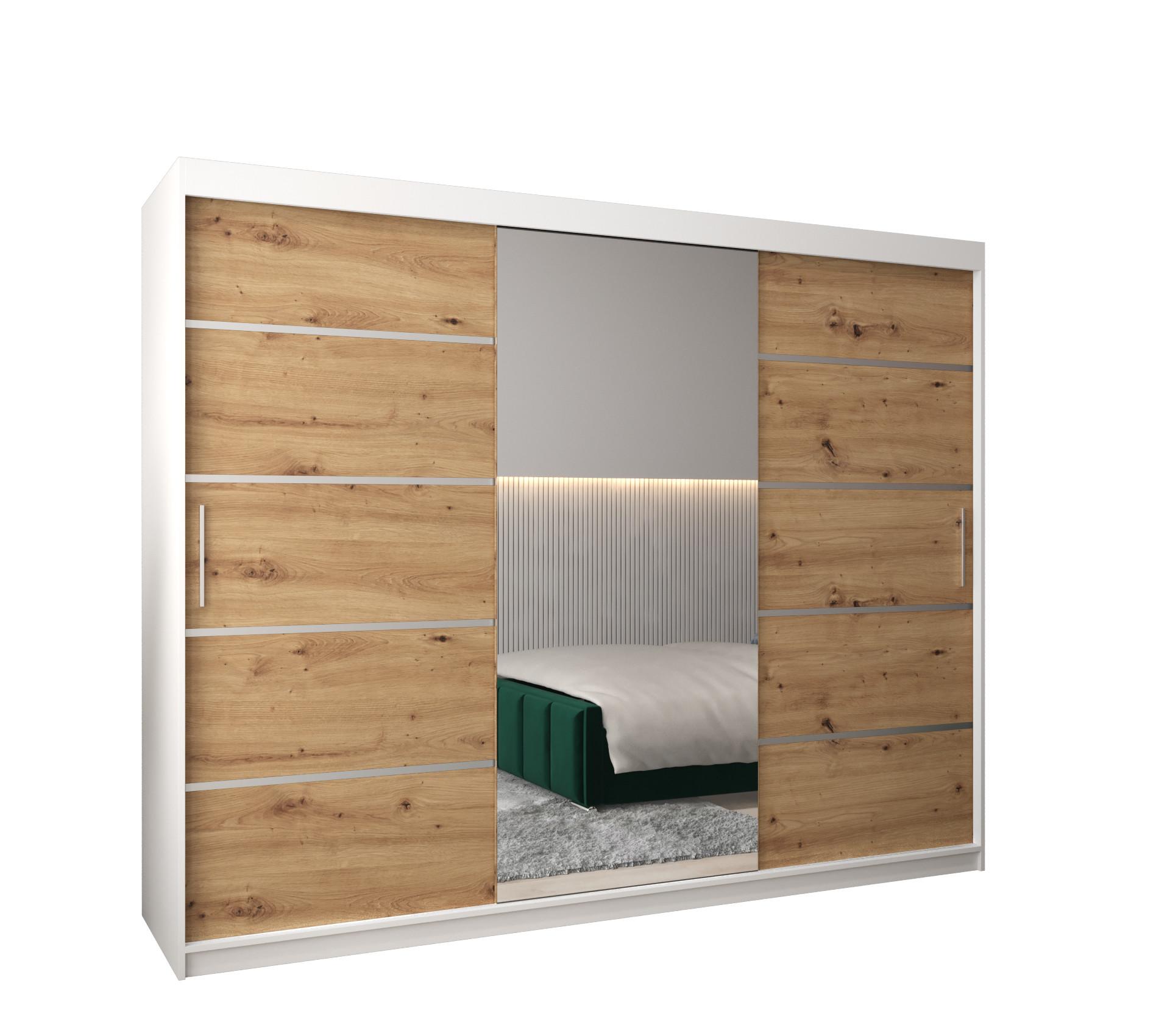 SCHWEBETÜRENSCHRANK 200/250/62 3-türig - Silberfarben/Eiche Artisan, Holz/Kunststoff (250/200/62cm) - MÖBEL KRYSPOL