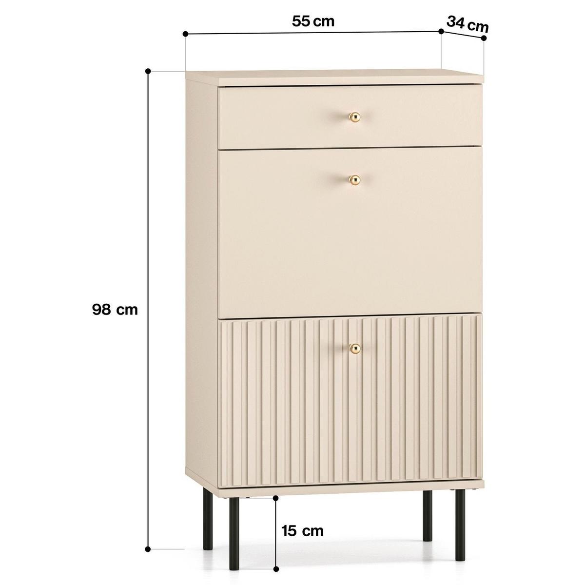 SCHUHSCHRANK Caletto Beige 55 cm - Beige/Goldfarben, Holzwerkstoff/Metall (55/98/34cm) - Selsey
