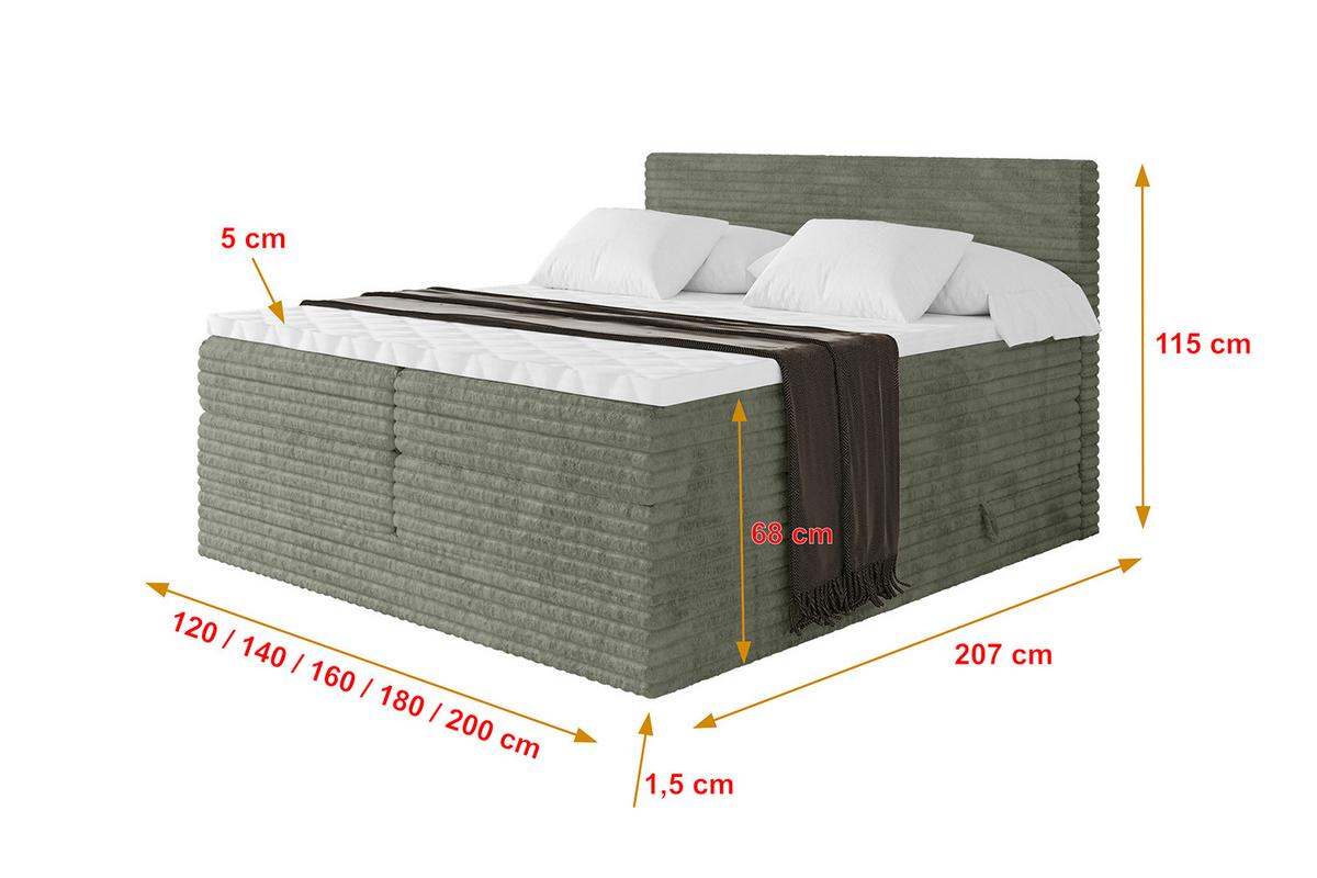 BOXSPRINGBETT mit Matratze H3|H4 und Lattenrost - TOLO KING-v1 120x200 Cord - Olive - Olivgrün, Holzwerkstoff (120/200cm)