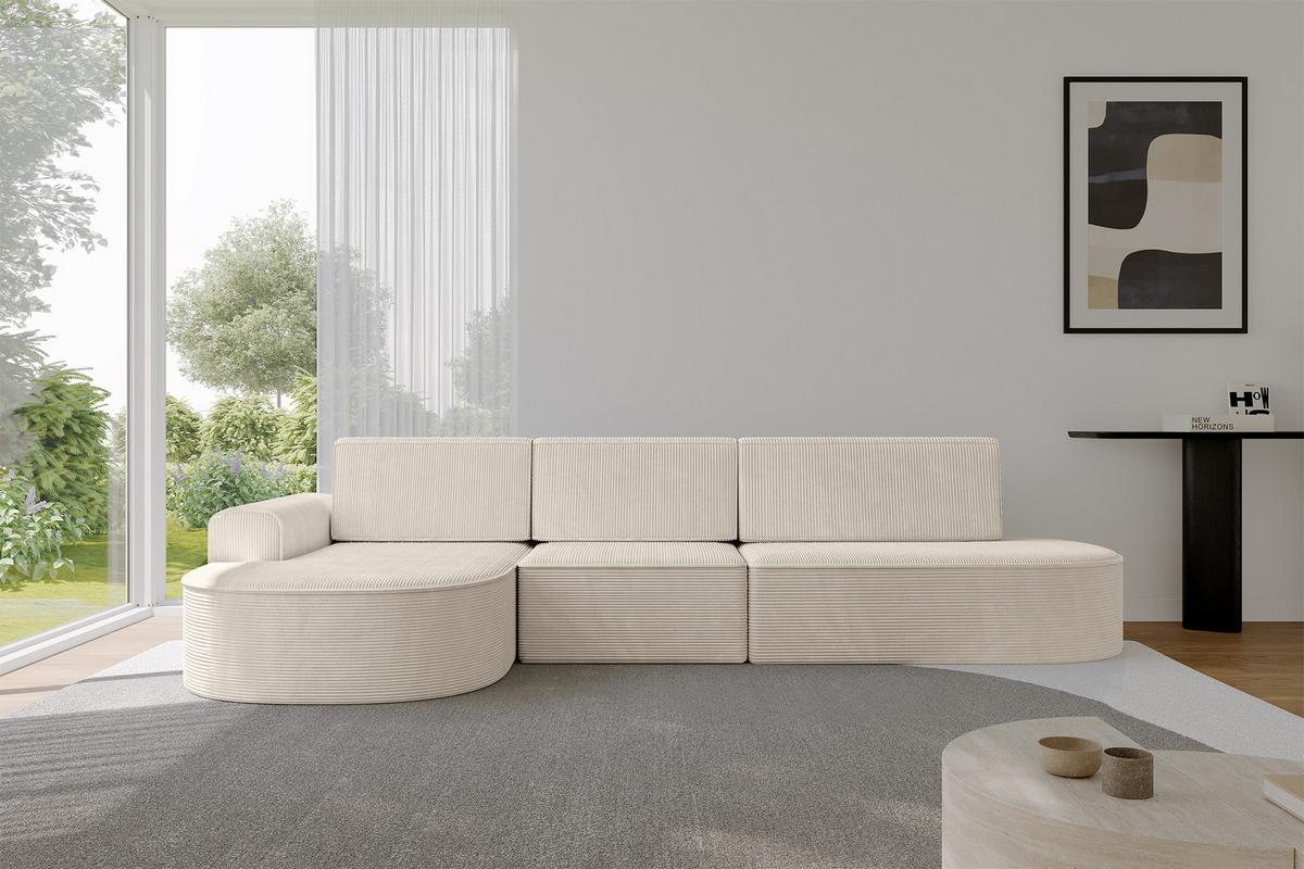 ECKSOFA mit Schlaffunktion Ottomane Links MARI L2-S 368X167X85 Beige Cord - Schwarz/Cappuccino, Holzwerkstoff/Kunststoff (368/167cm) - ALTDECOR