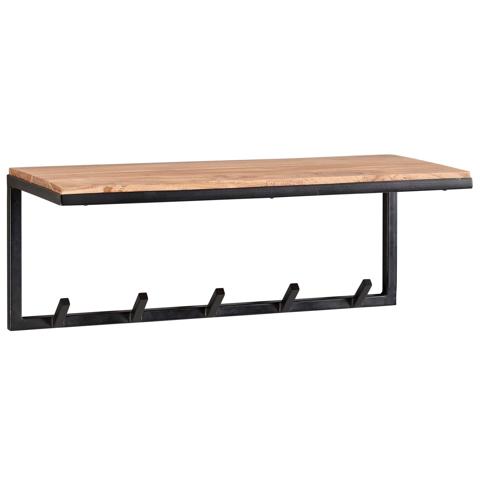 WANDGARDEROBE Akazie Massivholz Metall Modern 70x27x30 cm mit Hakenleiste und Ablage - Beige, Holz/Metall (70/27/30cm) - KADIMA DESIGN
