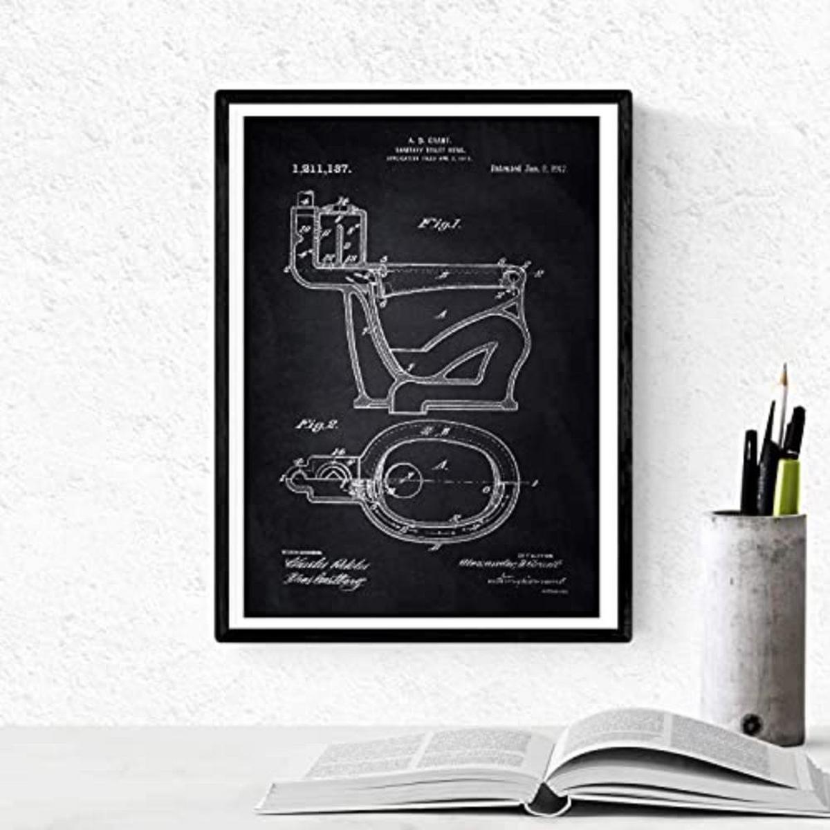 POSTER Set mit 4 Schwarz Badezimmer Patent A3 Schwarzer Rahmen - Schwarz, Papier (29.7/3cm) - Nacnic