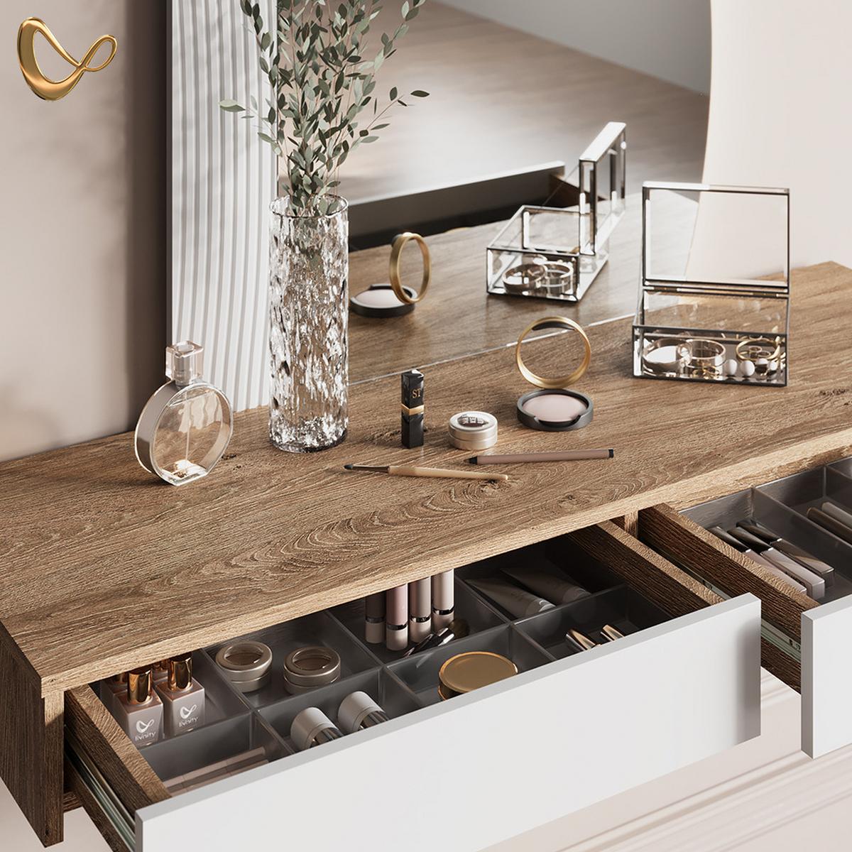 SCHMINKTISCH Ascona Weiß 120 cm mit LED Beleuchtung - Weiß, Holzwerkstoff (120/161.1/40cm) - Livinity®