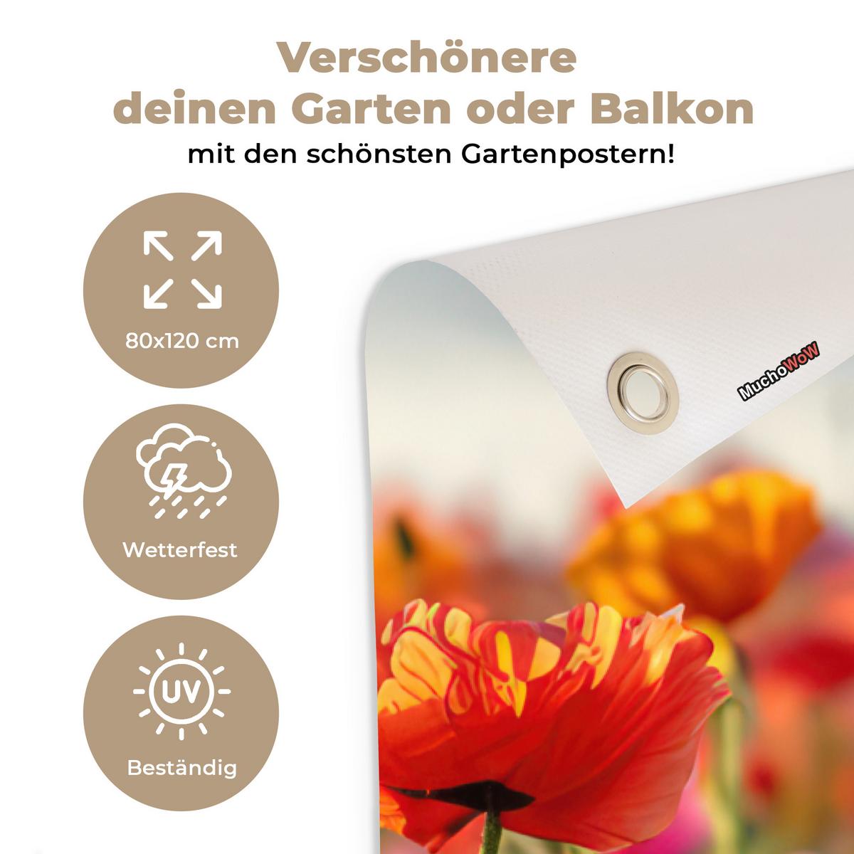 GARTENPOSTER Blumen - Mohnblumen - Farbenfroh - Natur Outdoor Bilder 80x120 cm - Dunkelorange, Kunststoff (80/120/0.2cm) - OnlyWow
