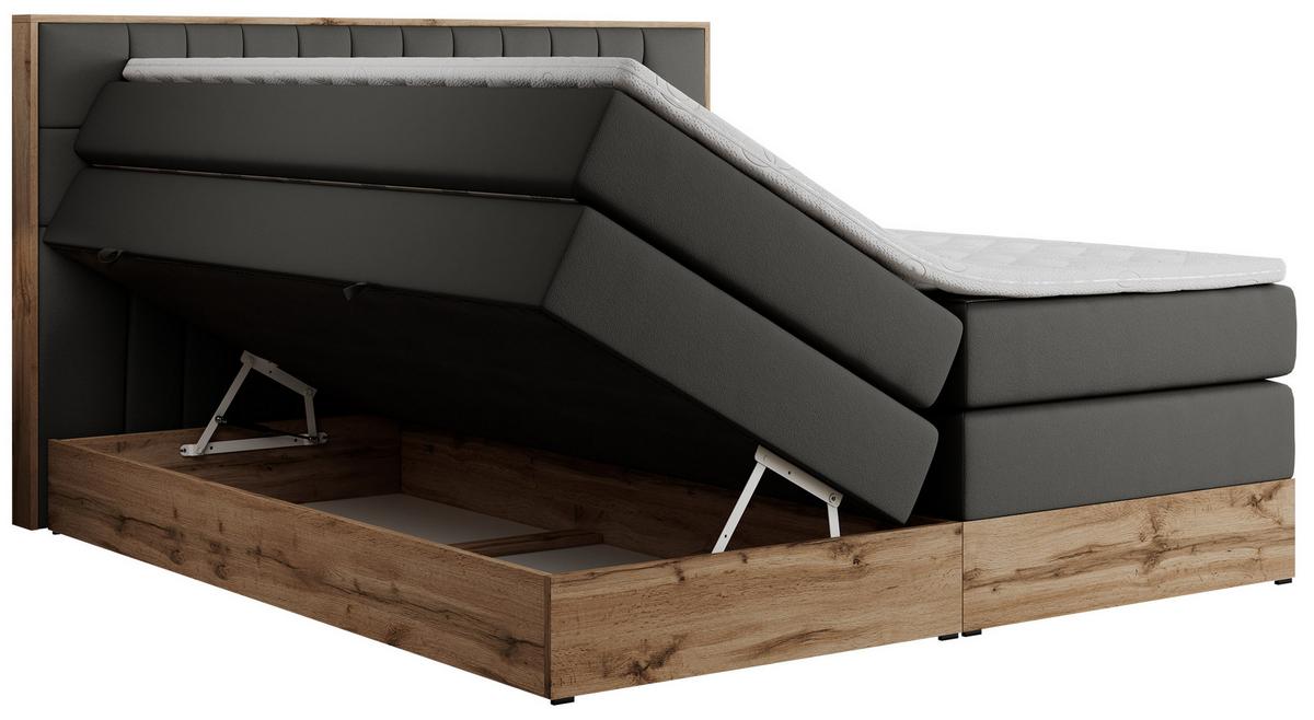 BOXSPRINGBETT AMORE KING 140/200 Dunkelgrau Kunstleder - H4 - Dunkelgrau, Holz/Textil (140/200cm) - MKS