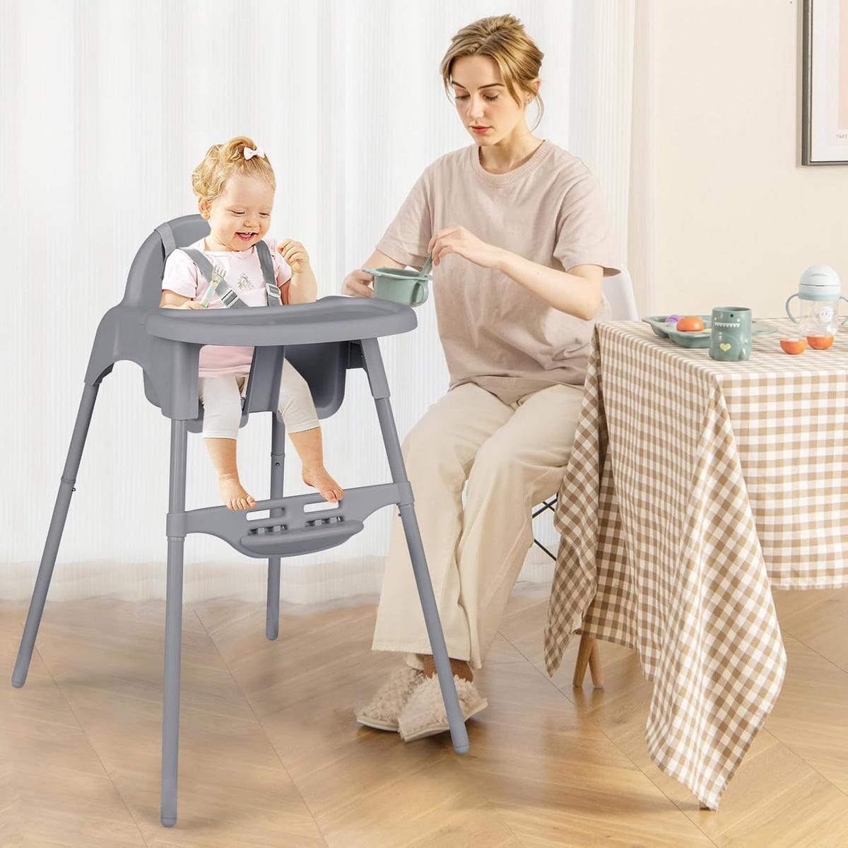 BABYHOCHSTUHL Grau - Grau, Kunststoff (66/87/61.5cm) - COSTWAY