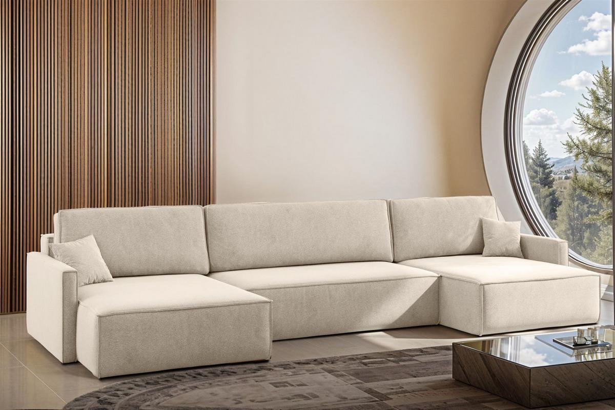 WOHNLANDSCHAFT Louis Salvador - Beige, Holzwerkstoff/Textil (348/83/142cm) - Fun Möbel