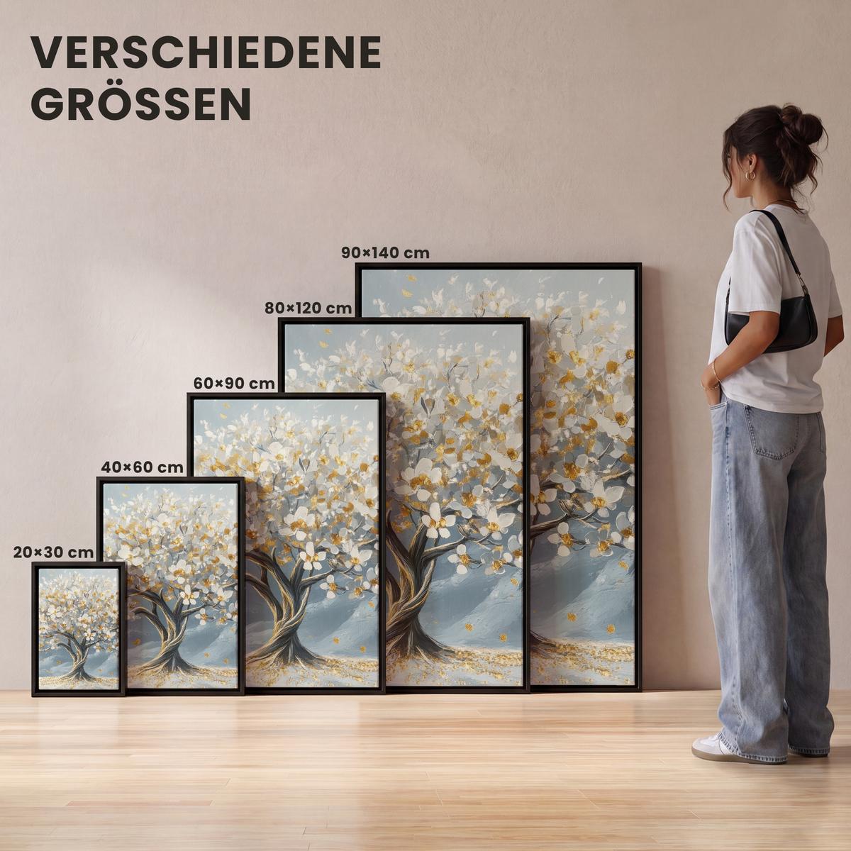 LEINWAND Bilder mit Rahmen - Baum - Winter - Baum des Lebens - Modern - Gold - 80x120 - Goldfarben, Textil (80/120cm) - MuchoWow