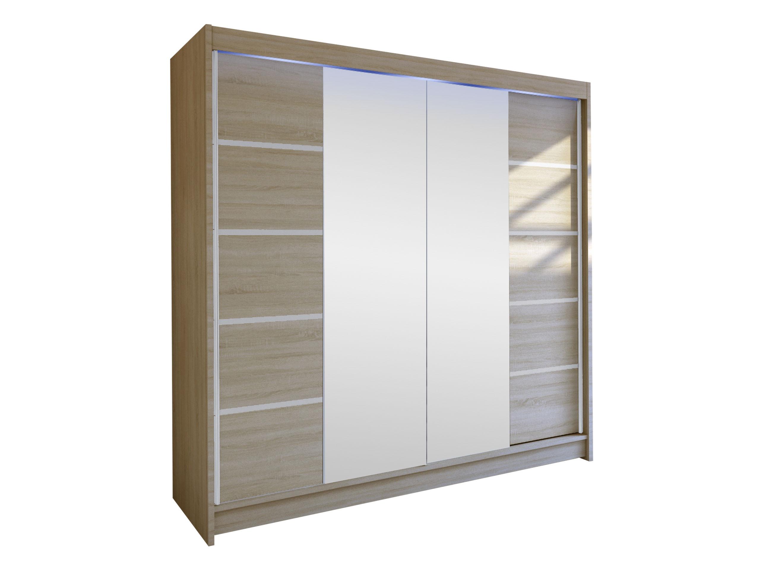SCHWEBETÜRENSCHRANK Talin V, mit RGB LED Beleuchtung - Kaschmir/Silberfarben, Holzwerkstoff/Metall (180/215/58cm) - MIRJAN24