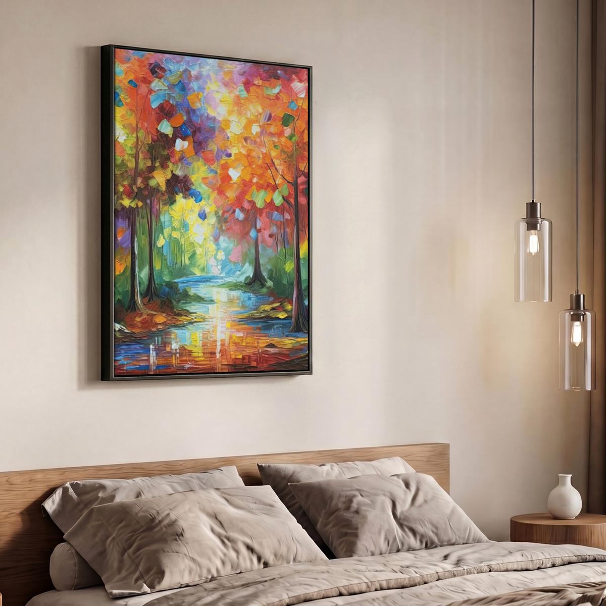 LEINWAND Bilder mit Rahmen - Landschaft - Wald - Farben - Natur - 70x100 - Multicolor, Textil (70/100cm) - MuchoWow