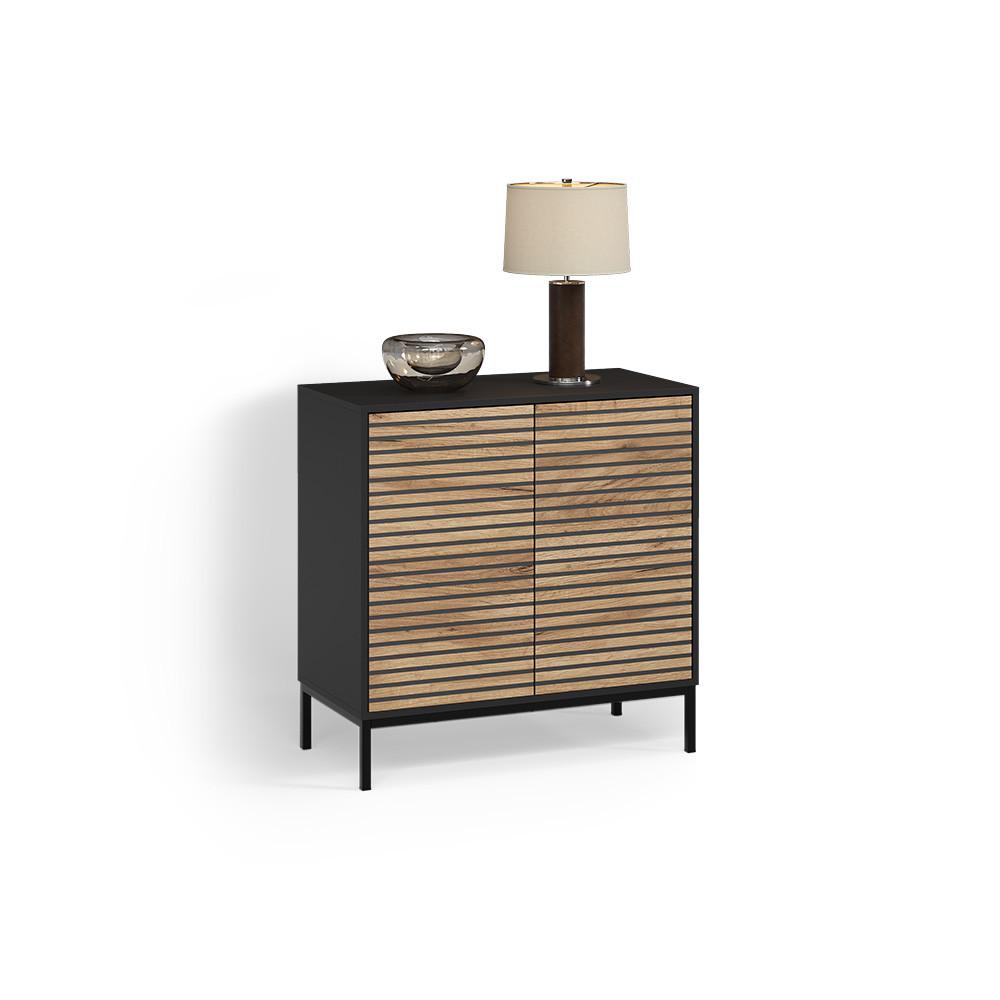 KOMMODE Aterno Goldkraft Eiche/Anthrazit mit 2 Türen - Honigeiche/Anthrazit, Holzwerkstoff (80/81.2/40cm) - Livinity®