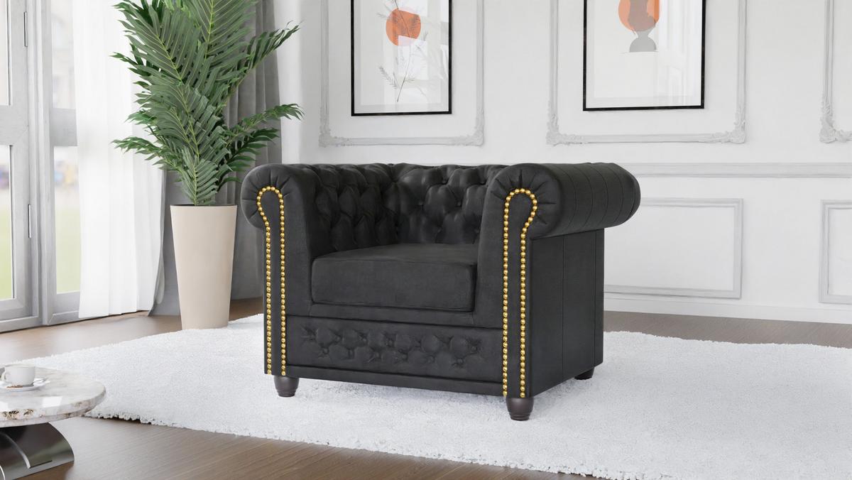 CHESTERFIELD-SESSEL Flux Anthrazit Microfaser Vintageoptik - Anthrazit/Braun, Holz/Textil (94/72/86cm) - S-Style Möbel