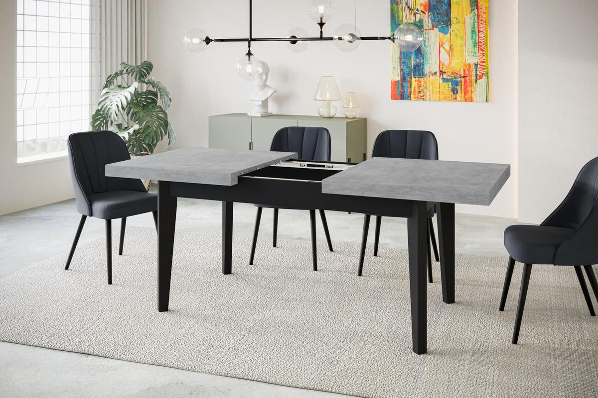 RECHTECKIGER Esszimmertisch SKANDI, ausziehbarer Tisch, Größe: 200-300X100X78 cm, Wohnzimmertisch Farbe: ATELIER, mit Holzbeinen in Farbe Schwarz - Schwarz/Grau, Holzwerkstoff (200/100/78cm) - Alpi-Möbel