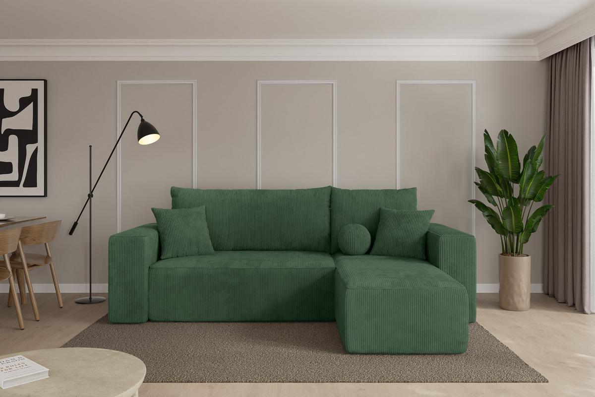 ECKSOFA mit Schlaffunktion Ottomane Rechts SENO-L 249x139x85 Grün Cord - Dunkelgrün/Schwarz, Holzwerkstoff/Kunststoff (249/139cm) - ALTDECOR
