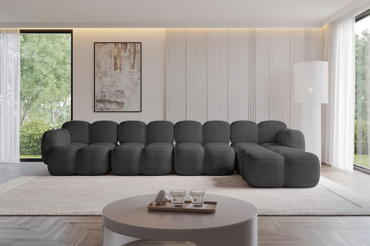 ECKSOFA modulares Sofa Rechts Miko-L3 390x205x75 Dunkelgrau Velours - Dunkelgrau/Schwarz, Holzwerkstoff/Kunststoff (390/205cm) - ALTDECOR